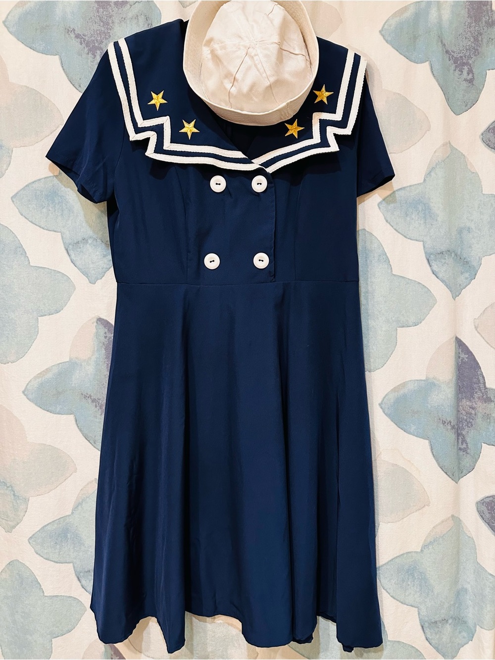 Navy Sailor-Style Dress with Star Accents & Hat